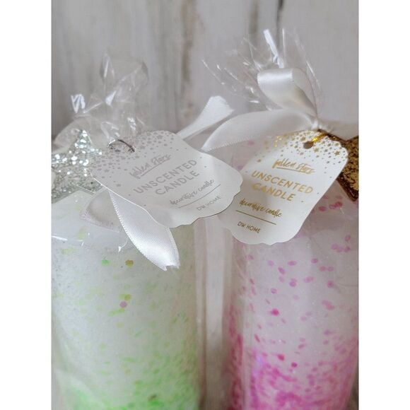 DW home fallen star unscented candle set pink green glitter figure - Picture 2 of 9